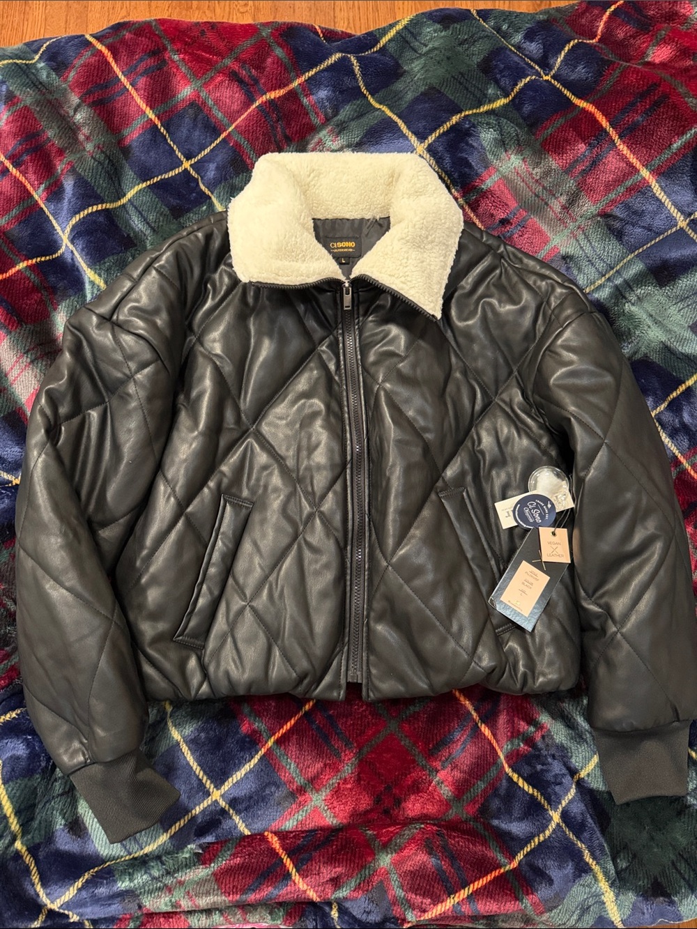 Ci Sono Quilted Vegan Leather Bomber Jacket with Shearling Collar - NWT